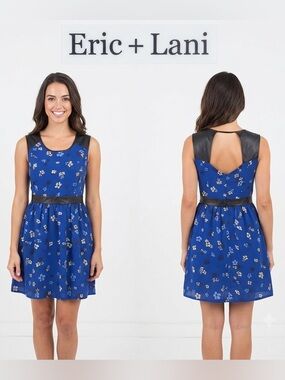 Eric + Lani Vegan Leather Trim Sleeveless Dress Small